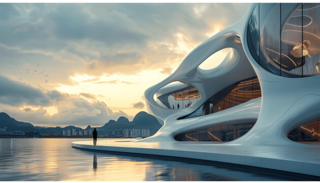 一座酷似蝠鲼的建筑的未來主義建筑設(shè)計(jì)