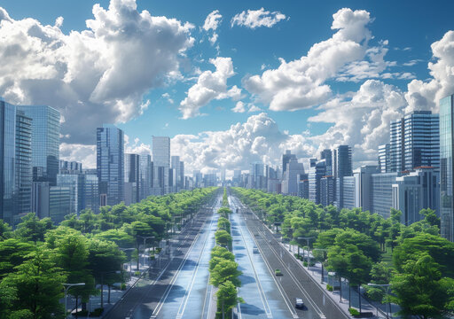 現(xiàn)代都市綠色大道景觀圖