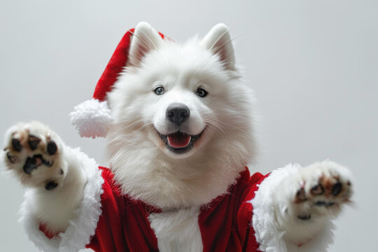 薩摩耶犬戴著圣誕帽