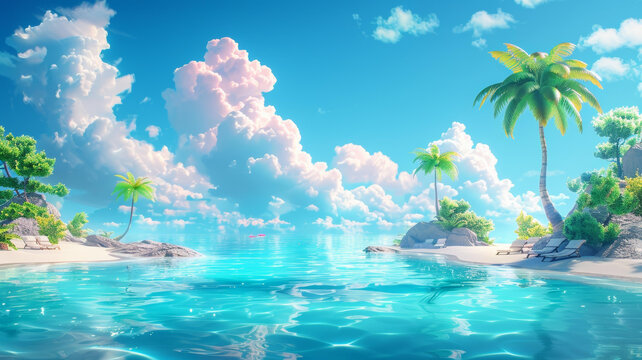 碧海晴空下的美麗海灘風(fēng)光