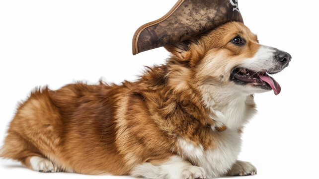 一只戴著海盜帽的可愛(ài)柯基犬
