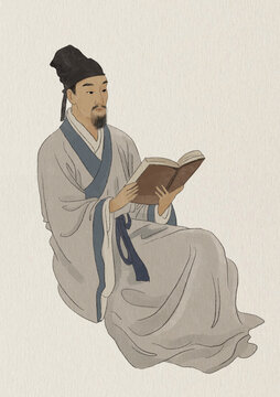 古代詩人文人名人水彩插畫