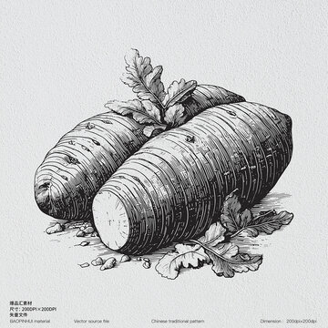 紅薯番薯素描版畫矢量紅苕素材線描薯類