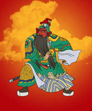 傳統(tǒng)京劇戲劇人物元素插畫紅臉關(guān)公