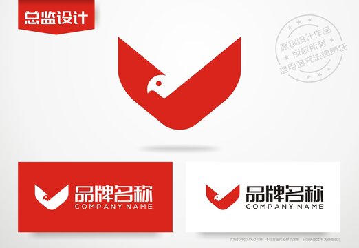 字母V設(shè)計logo飛鷹標志