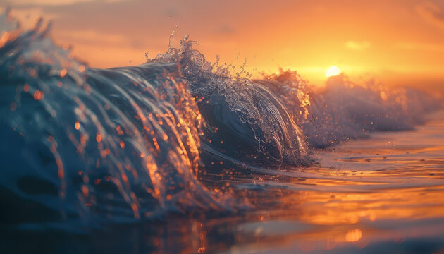 夕陽(yáng)將金色的光芒灑向海浪