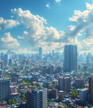 晴空萬(wàn)里下的都市全景圖