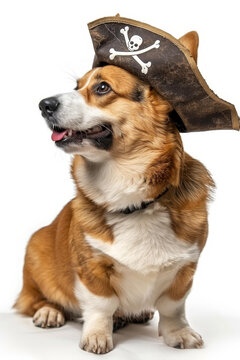 一只戴著海盜帽的可愛柯基犬