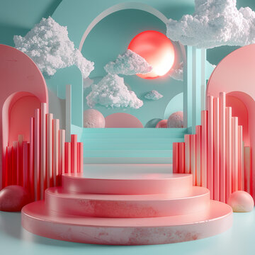 夢(mèng)幻粉嫩幾何3D展示臺(tái)