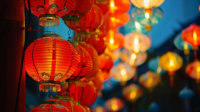 大紅燈籠高高掛起烘托出節(jié)日氣氛