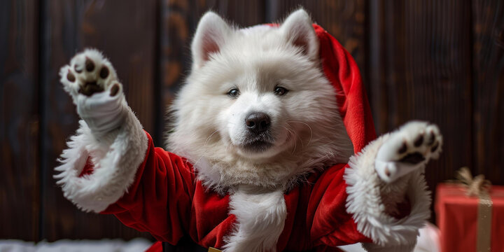 薩摩耶犬戴著圣誕帽