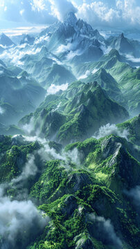 云霧繚繞的山峰美景