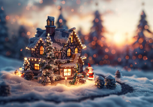 圣誕村雪景燈光小屋