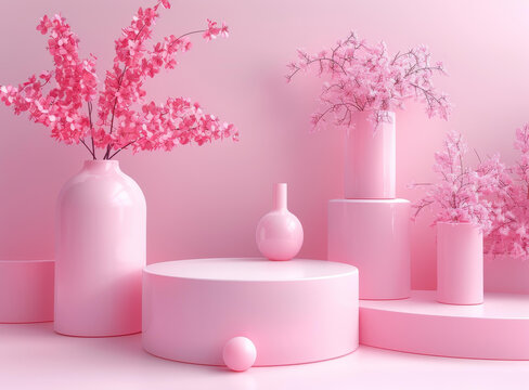粉紅色花卉展示與現(xiàn)代平臺(tái)
