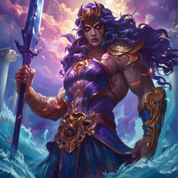 手持三叉戟的紫發(fā)海洋女神