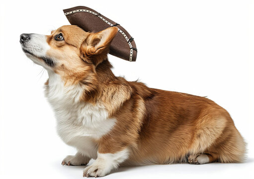 一只可愛的小柯基犬戴著海盜帽