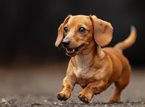 一只快樂奔跑的臘腸犬