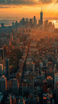市日落天際線全景
