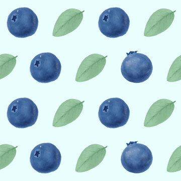 藍(lán)莓水果健康綠色水彩插畫