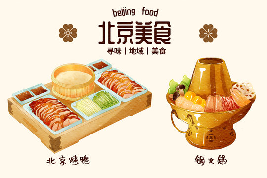 手繪水彩地域特色小吃北京美食系列