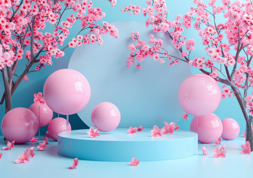 粉嫩櫻花主題的精美展臺
