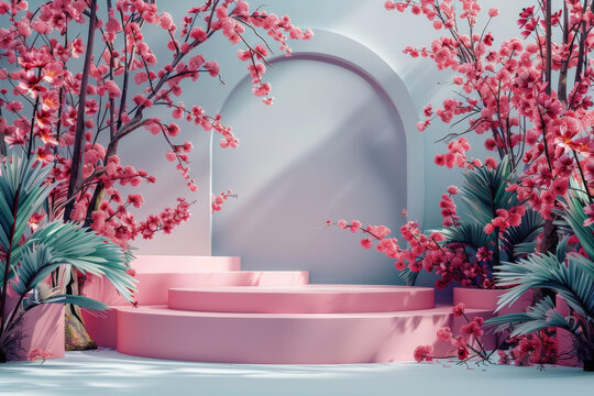 粉嫩花卉展臺