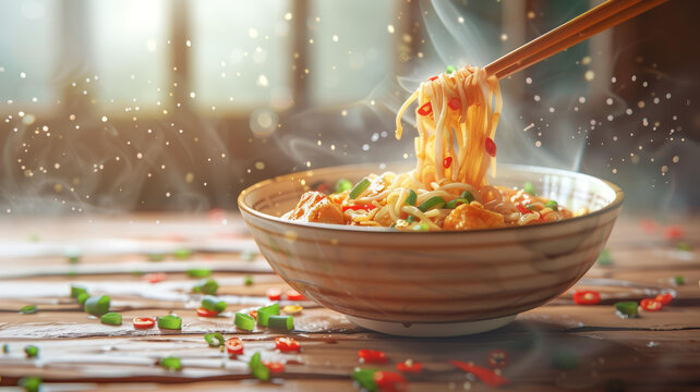 一碗美味的面條和筷子