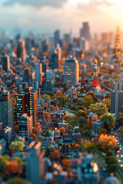 東京夕陽下的微縮城市模型