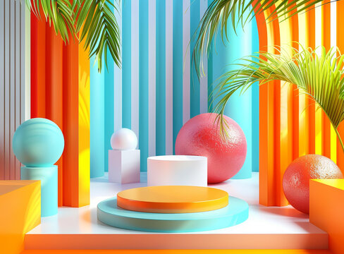彩色幾何夏季展示場景