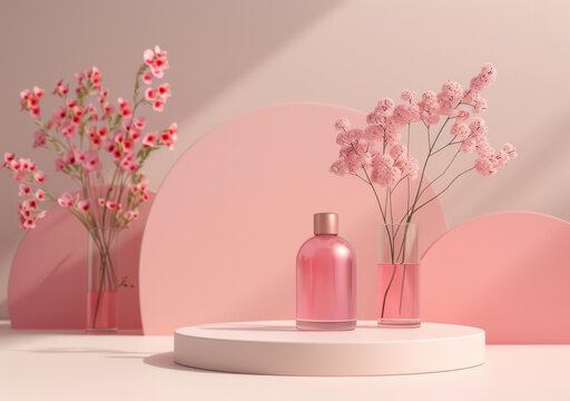 粉紅花卉化妝品展示臺