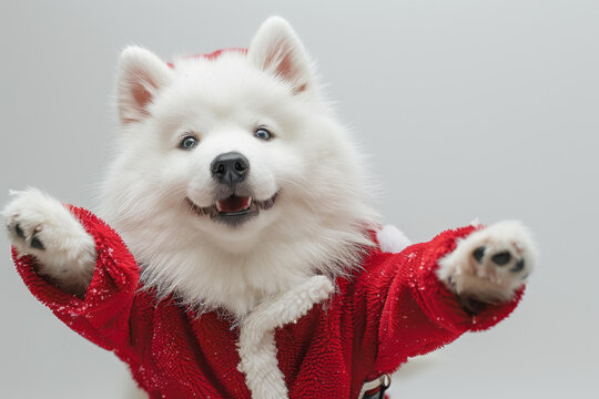 薩摩耶犬戴著圣誕帽