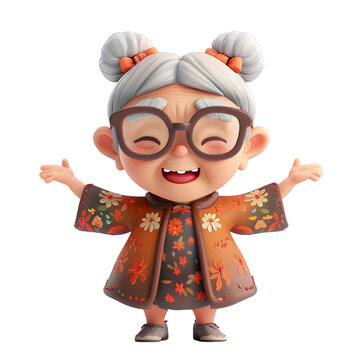 [免摳素材]一個可愛的老太太的3D渲染圖