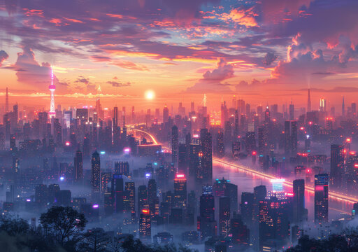 夢(mèng)幻都市日落美景
