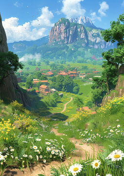 奇幻山村風(fēng)景畫