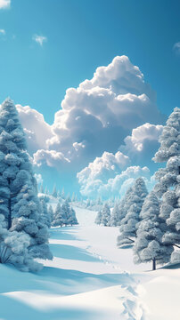 夢幻冬日雪景森林