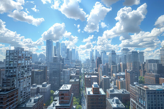 晴空萬里下的都市景觀全景圖