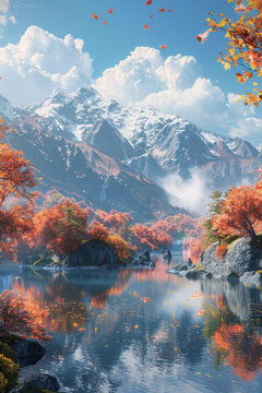 秋日山湖美景