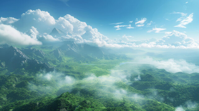 云霧繚繞的群山美景