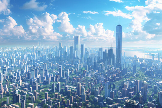 未來都市的全景俯瞰