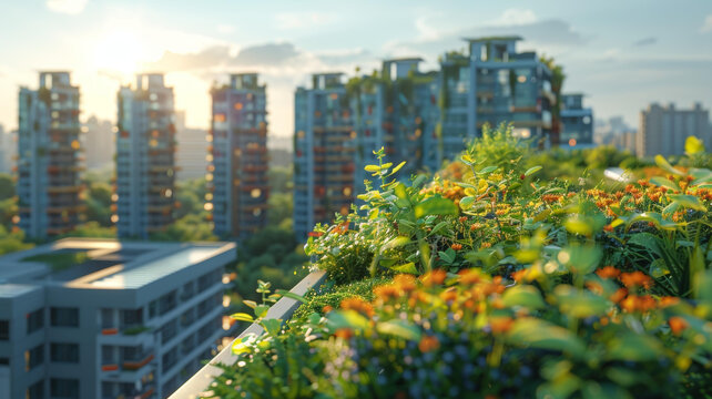 屋頂花園的日落與城市美景