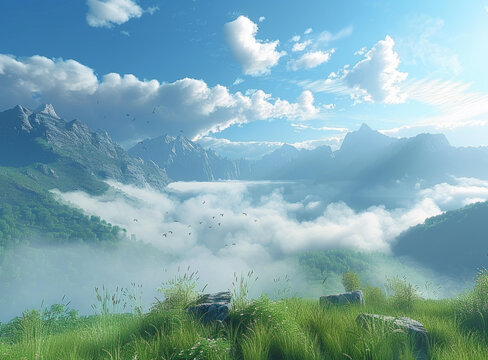 云霧繚繞的山間美景