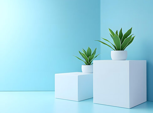 簡約的白色立方體綠植產(chǎn)品展示