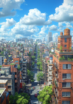 陽光明媚的城市街景圖
