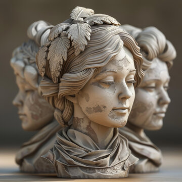 三尊女性半身雕塑藝術(shù)作品