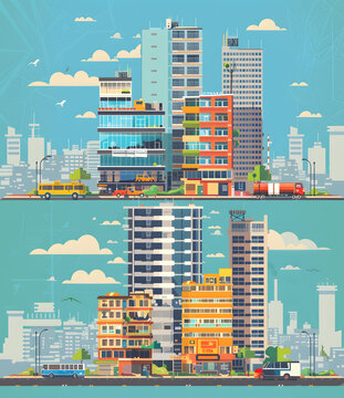 城市景觀，建筑物和車輛
