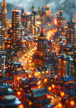 微縮亞洲城市夜景燈光
