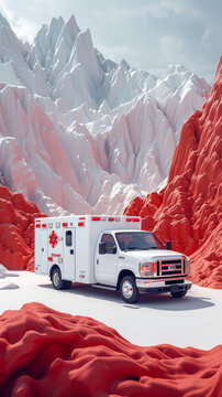 救護(hù)車在冰天雪地里行駛