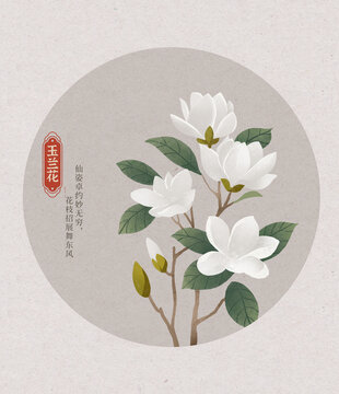 玉蘭花國(guó)潮國(guó)風(fēng)水彩插畫