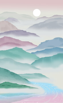 彩色山水畫