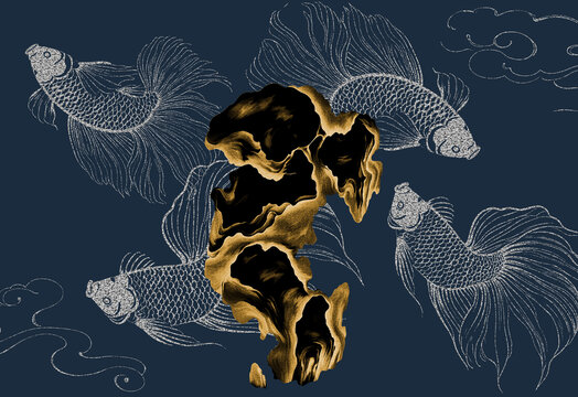 石頭魚背景墻